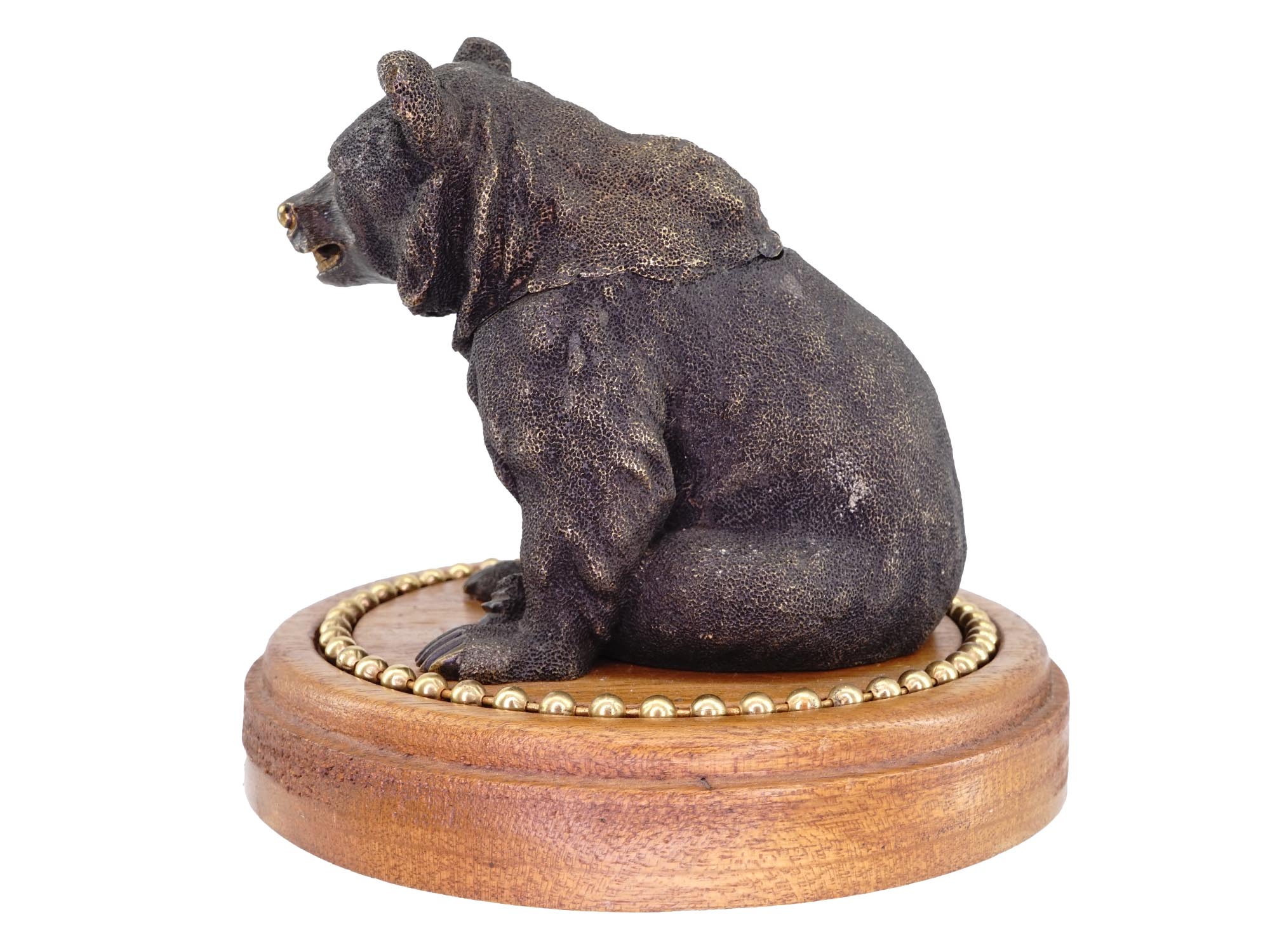 ANTIQUE RUSSIAN BRONZE INKWELL BEAR FIGURINE 19 C PIC-2